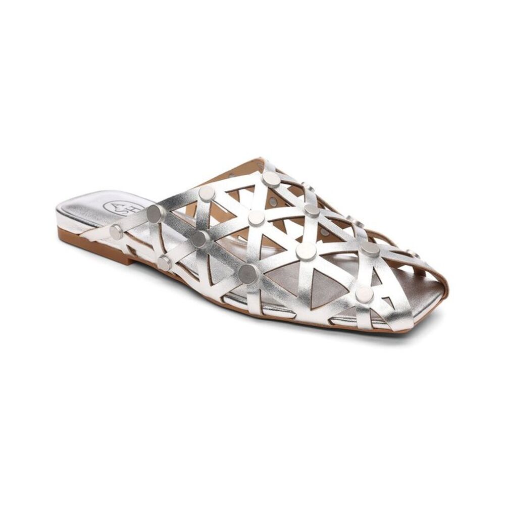 Ash Bone Leather Mule, Silver